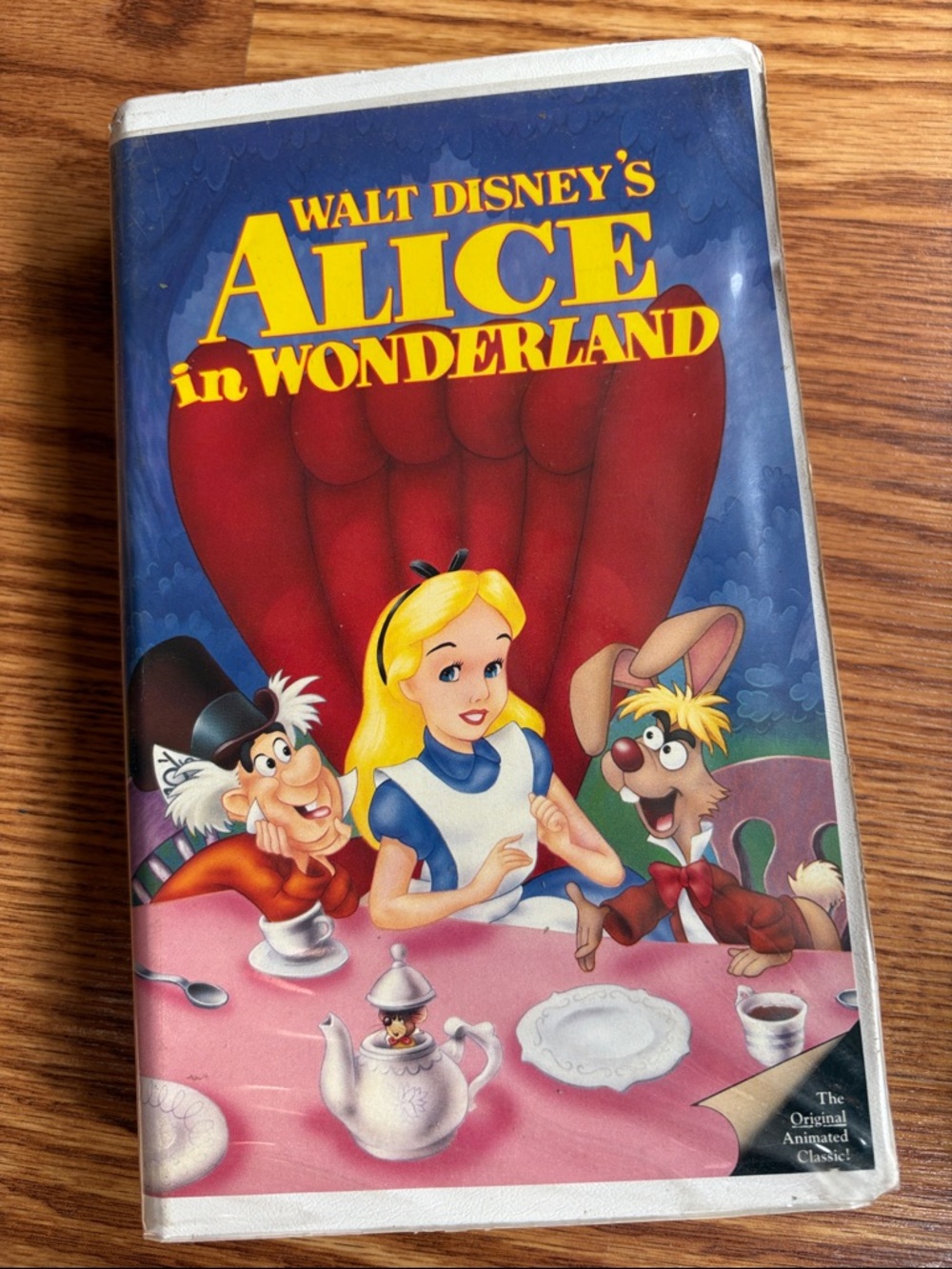 Vintage Disney Alice in Wonderland Illustrated VHS Cover - Blue, Pink, Yellow
